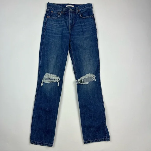 Classic Blue Distressed Women's Jeans - Picture 2 of 12